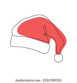 Stylish Santa Hat Line Drawing