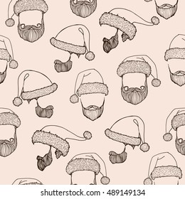 Stylish Santa. Hats and beards. Seamless pattern.