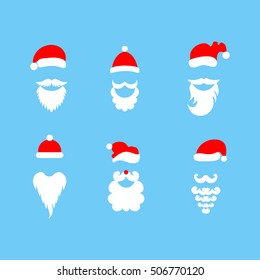 Stylish Santa. Hats and beards. Set of vector hand-drawn illustrations.