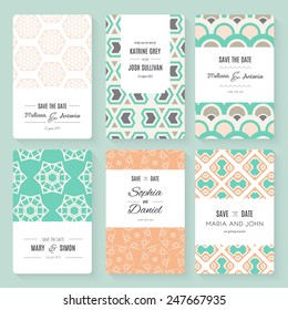 Stylish save the date or wedding invitation card collection. Vector romantic card template. Perfect for wedding invitations, wedding cards, baby shower.