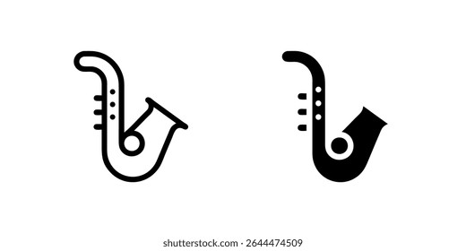 Ícone de saxofone elegante definido para música, jazz e instrumentos de vento. Excelente para entretenimento, desempenho e artes criativas.