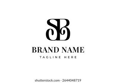 Logotipo elegante do monograma SB em preto sobre fundo branco