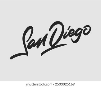 Caligrafía de guion con estilo 'San Diego' en un estilo hermoso y fluido. Ideal para logotipos, carteles y marcas. Vector de alta calidad para uso versátil en diversos proyectos de diseño.