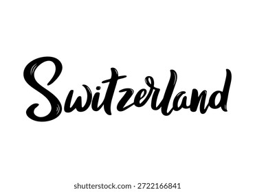 Stylish script typography highlights Switzerland, emphasizing urban elegance and charm