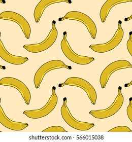 Stylish seamless background with bananas on beige background. Seamless vector pattern