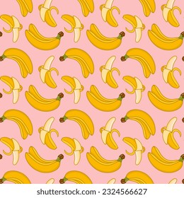 Stilvoller, nahtloser Hintergrund mit Bananen. Nahtlose Vektorgrafik von Textilien und Obsthintergründen
