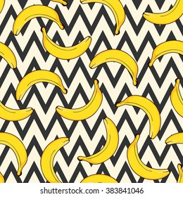 Stylish seamless background with bananas. Seamless vector pattern