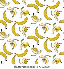 Stylish seamless background with bananas. Seamless vector pattern on white background