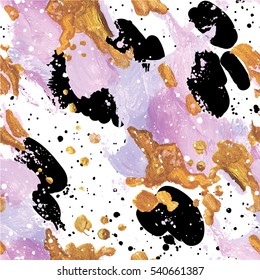 Stylish seamless background with circles and dots. Pattern mosaic on the background of watercolor paint stains.