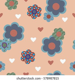 Stylish seamless background with a decorative flowers hearts