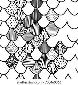 Stylish seamless background with scales. Drawing by hand. Jewel, ornaments.