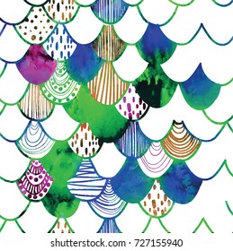 Stylish seamless background with scales. Drawing by hand. Texture of paint, watercolor.