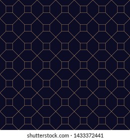 Stylish seamless blue geometric background. Grid repeatable golden pattern - elegant repetitive design. Rich decorative ornamental texture