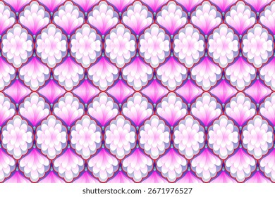 Elegante patrón de diamantes florales sin costuras en Gradientes rosados y púrpuras. Ideal para tela, Fondo de pantalla, envoltura de regalo y proyectos digitales.