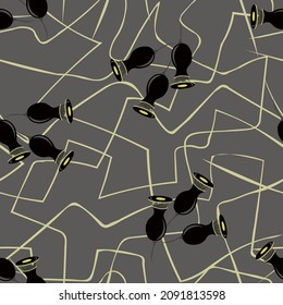 Stylish seamless floral pattern. Decorative print. Abstract black flowers on a gray background. great design for decor, cover, wallpaper, packaging, fabric, print, Halloween card. Vector illustration