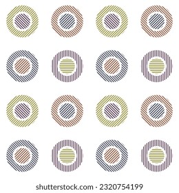 Stylish seamless geometric pattern. Multicolored textured circles on white background.