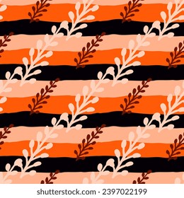 Stylish seamless leaf pattern with a modern twist, perfect for wallpapers and textiles, featuring a mix of nature and abstract elements.