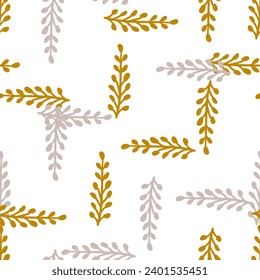 Stylish seamless leaf pattern with a modern twist, perfect for wallpapers and textiles, featuring a mix of nature and abstract elements.