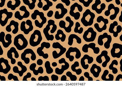 Stylish seamless leopard skin pattern with abstract black spots on beige color background.