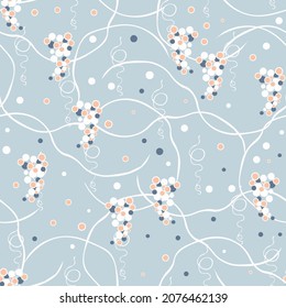 Stylish seamless light blue background with abstract pattern of grapes. Vector illustrations in pastel colors for wallpapers, fabrics, tiled printing, decoration, packaging, wrapping, linen products