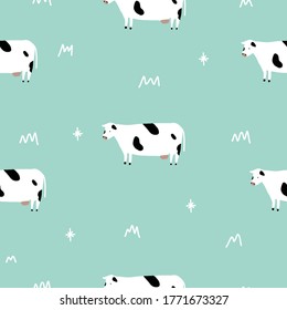 stylish Seamless mint green retro cow pattern. Stylish repeating vector pattern.