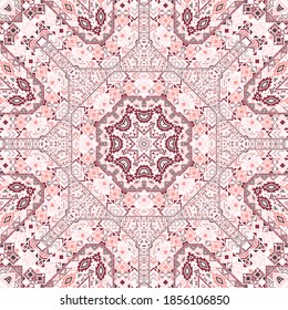 Stylish seamless ornament of simple geometry shapes structure. Graphic african design. Fabric print. Small elements symmetry. Vector kaleidoscope pattern.