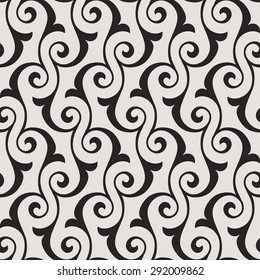 Stylish seamless pattern. Abstract floral design with elegant lines and scrolls on gray background.