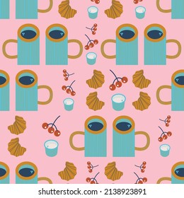 Stylish seamless pattern, background, design, breakfast print. Vector