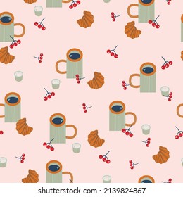 Stylish seamless pattern, background, design, breakfast print. Vector