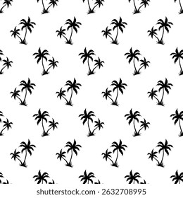Stylish seamless pattern with black palm tree silhouettes on a light background. Perfect for tropical designs, summer textiles, wallpapers, and wrapping paper.