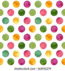 Stylish seamless pattern with bright watercolor circles. Vector illustration