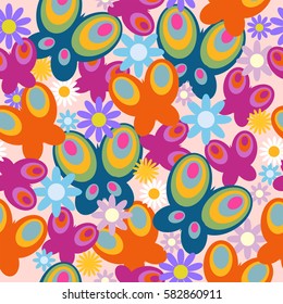 Stylish seamless pattern of a butterflies and flowers