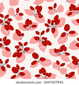 Stylish seamless pattern with different branches. Vector background, illustration, print, design