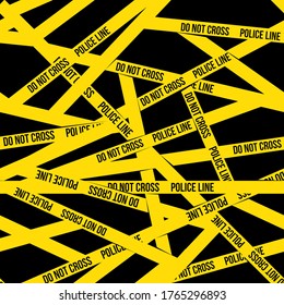 Stylish seamless pattern do not cross, police line. Yellow stripes on black background.