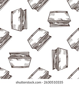 Stylish seamless pattern featuring closed books from different perspectives, hand drawn in retro sketch style. Ideal for stationery, packaging, school themes, or book-related designs.