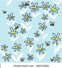 Stylish seamless pattern with flowers . Vector freehand drawing.