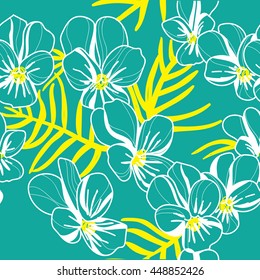 
Stylish seamless pattern with forget-me-not . Vector freehand drawing . delicate flowers and leaves .