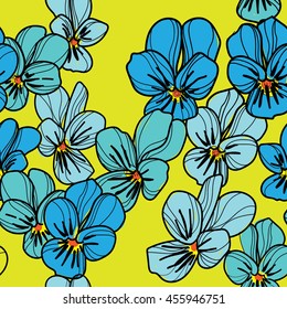 Stylish seamless pattern with forget-me-not . Vector freehand drawing . delicate flowers and leaves .