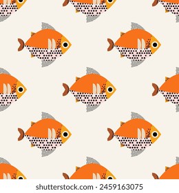 Stylish seamless pattern with fresh fish. Vector print, background, design