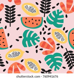 Stylish Seamless Pattern With Fruit. Vector Background.