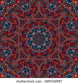 Stylish seamless pattern with geometric elements composition. Graphic aztec motif. Canvas print. Small elements symmetry. Vector collage ornament.