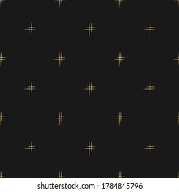 Stylish seamless pattern. Gold twinkling stars on a black background. Geometric pattern.