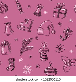 Stylish seamless pattern with a hand drawn christmas symbols