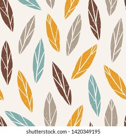 Stylish seamless pattern hand drawn leaves. Floral cute texture. Vector illustration for print, wrapping paper, design.