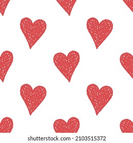 Stylish seamless pattern with hand-drawn red hearts. Textured sketchy background for wrapping paper, fabrics, wallpapers, postcards 