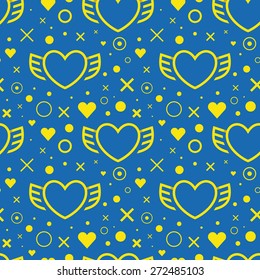 Stylish seamless pattern with hearts and wings.