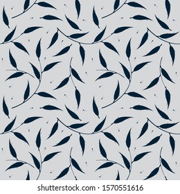 Stylish seamless pattern with leaves isolated on grey background. Image can be used for tile, linen, covers, pillow designs, rugs and more creative ideas.