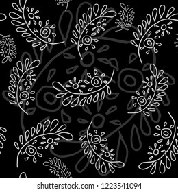 Stylish Seamless pattern with leaves on a black background. Vector. Perfect for your design. 