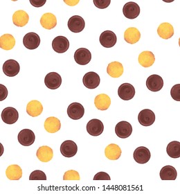 Stylish Seamless pattern Polka yellow and chocolate color. Perfect for your design, textile, pattern fills, box, posters, cards, web page background etc. Pattern under the mask. Vector.
