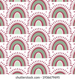 Stylish seamless pattern with rainbows and painted stripes.
Doodle pattern with rainbow for background, wallpaper, texture, decor.